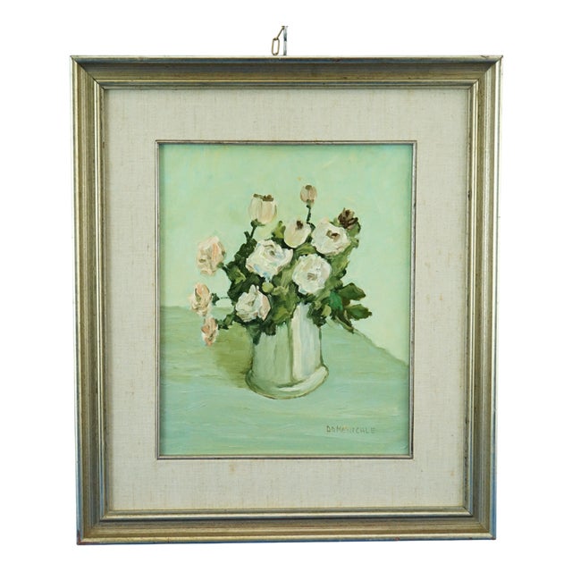Mario Domenicale, Still Life with Vase of Flowers, 20th Century, Oil on Canvas For Sale