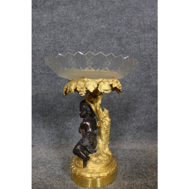 19th C French Figural Putti Gilt Bronze and Cut Crystal Centerpiece For Sale - Image 9 of 10
