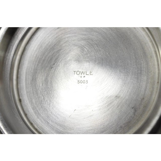 Vintage Mid Century Modern Towle 5003 Green Enamel Silver Plated 7" Footed Bowl For Sale - Image 9 of 10