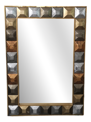 Mid-Century Italian Murano Glass and Brass Mirror, 2000