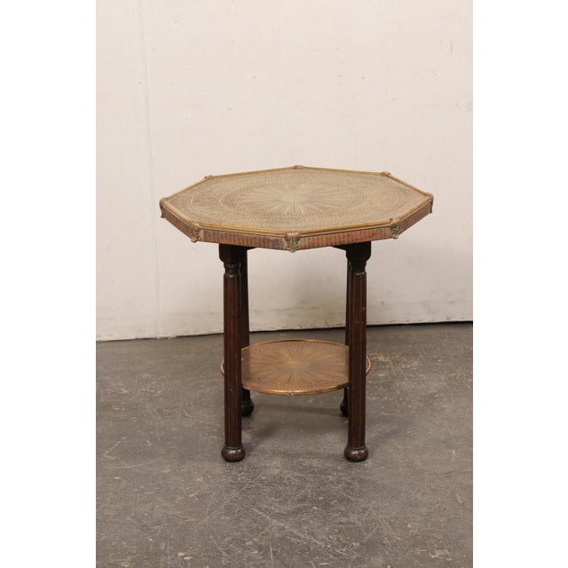 Wood Antique Italian Brass & Wood Accent Table For Sale - Image 7 of 12