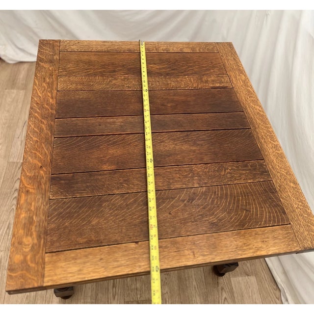 Antique Expanding Pub Kitchen Table Barley Twist Legs Quarter Sawed Tiger Oak For Sale - Image 9 of 12