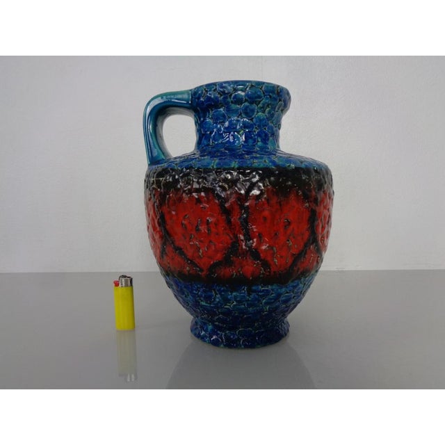 Pop art ceramic vase with handle by Bay Keramik. with original label. Inscribed on the underside. This piece has an...