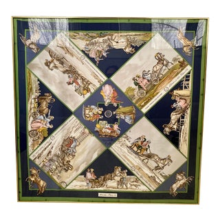Vintage Framed Hermès Voyages en Russie Large Silk Scarf For Sale