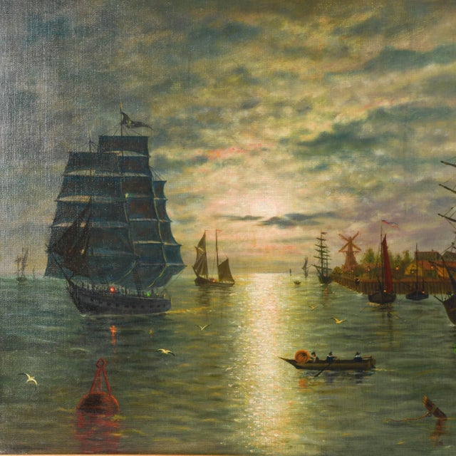 Impressionist Framed Signed Zwartmond Harbor Scene Oil on Canvas For Sale - Image 3 of 9