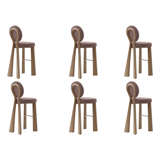 Mary II Bar Chairs in Wood by Ottiu, Set of 6 For Sale