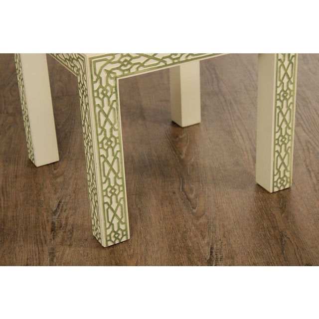 Hollywood Regency Pair Of Lacquered Greek Key Glass Top End Tables For Sale - Image 16 of 18