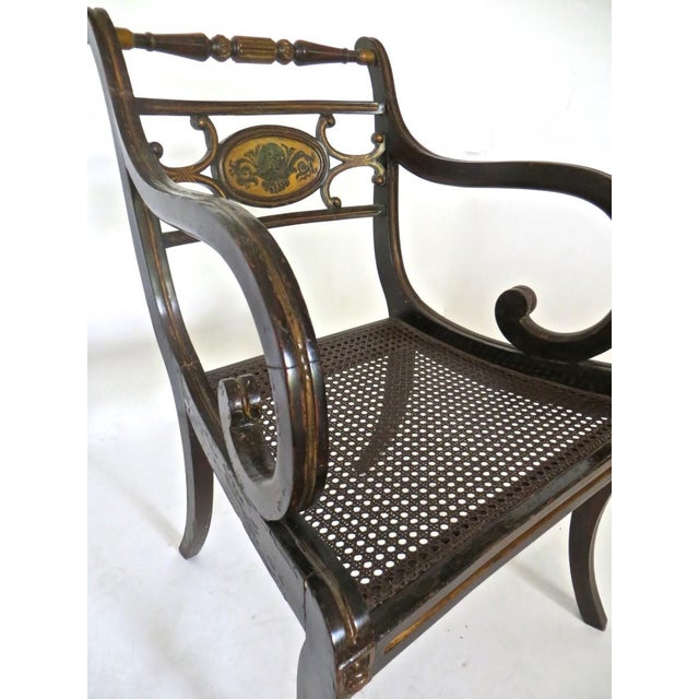 Pair of Regency Japanned and Parcel Gilt Armchairs, Circa 1810 For Sale - Image 12 of 14