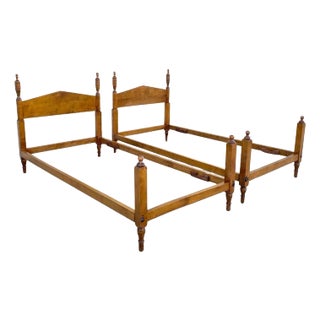 Antique Hitchcock Style Maple Wood Single Twin Bed Frames W/ Urn Finial - a Pair For Sale