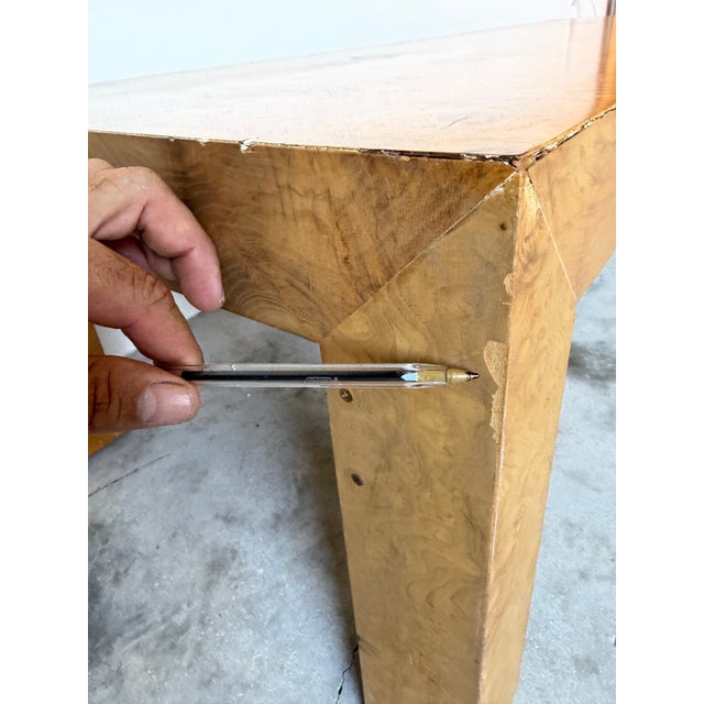 1970’s Milo Baughman Style Parsons Burl Wood Rectangular Coffee Table For Sale - Image 10 of 12
