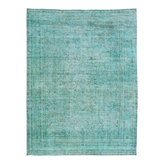 Allover Antique Overdyed Wool Rug Room Size in Green For Sale