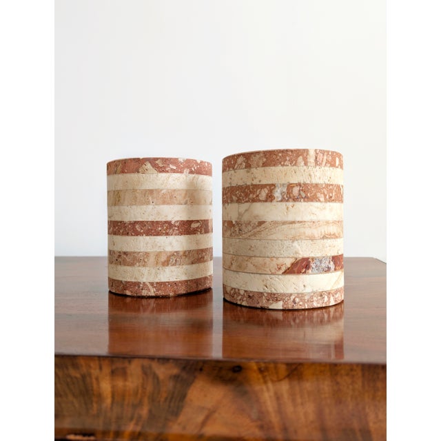 A fabulous and rarely seen set of mid century modern travertine bookends by Fratelli Mannelli. Created in Italy circa...