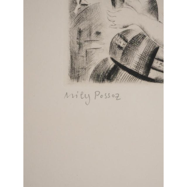 Modern Mily Possoz, Young Girl with a Bouquet of Basil, Original Signed Engraving For Sale - Image 3 of 11