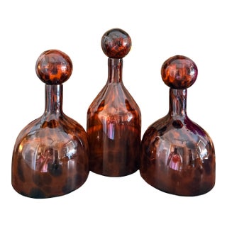 Vintage Tortoise Glass Decanters With Ball Stoppers – Set of 3 For Sale