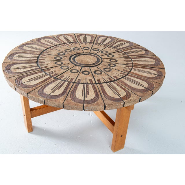 Danish Mid-Century Modern Round Coffee Table, Teak & Ceramic, 1970s For Sale In New York - Image 6 of 13