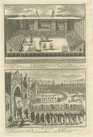 Bernard Picart, Spanish Inquisitions in Madrid and Goa, 1723, Print
