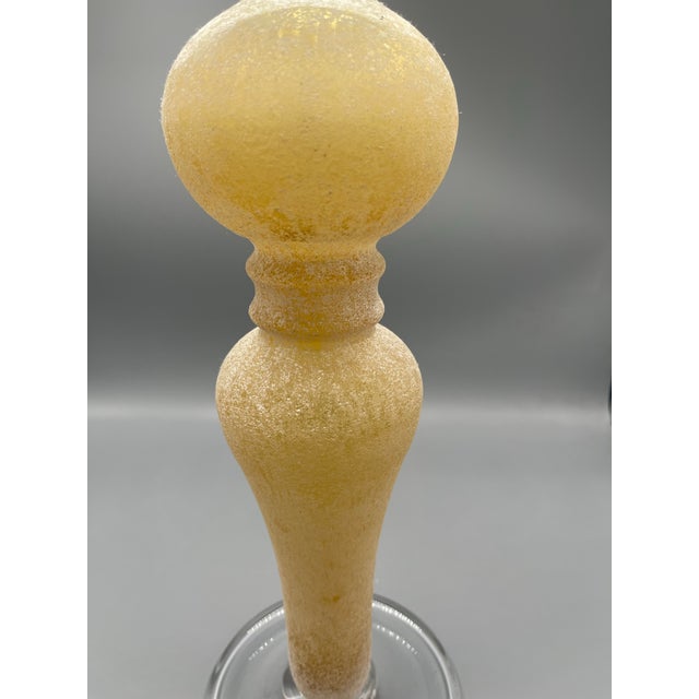 Tall Gold Textured Art Glass Candlestick With Clear Glass Base For Sale - Image 6 of 6