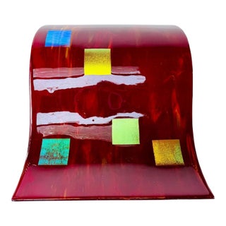 Postmodern Fused Glass Wall Sculpture, Red Dichroic Art Glass For Sale