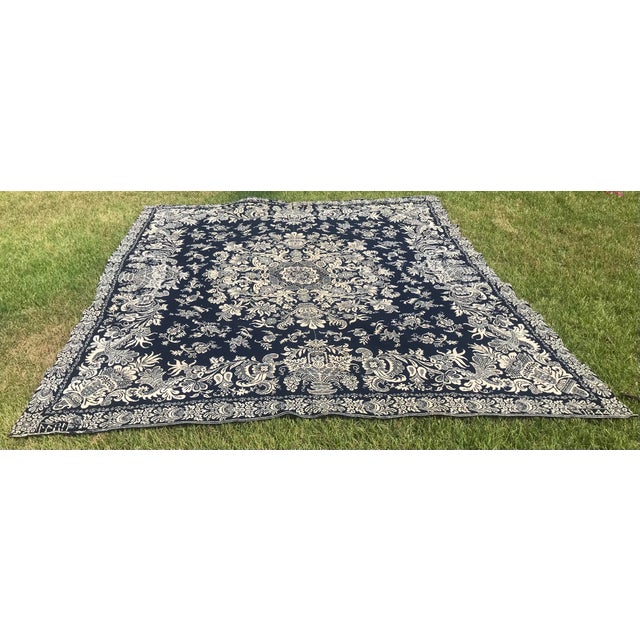 Antique 1844 Jacquard Hand-Loomed Blue Cream Cotton Wool Textile Coverlet For Sale - Image 13 of 13
