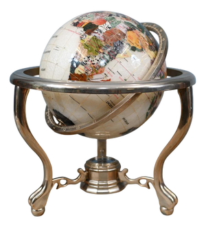 Enamel World Globe with Gilt Cream Gemstone Map