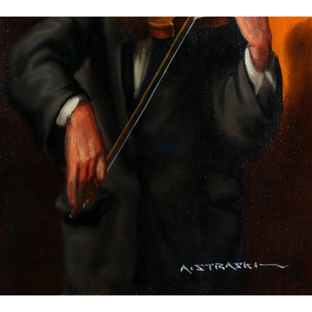 Musician 1 Abraham Straski Year: circa 1970 Size: 10 in. x 8 in. Oil on canvas, signed Oil painting showcasing a portrait...