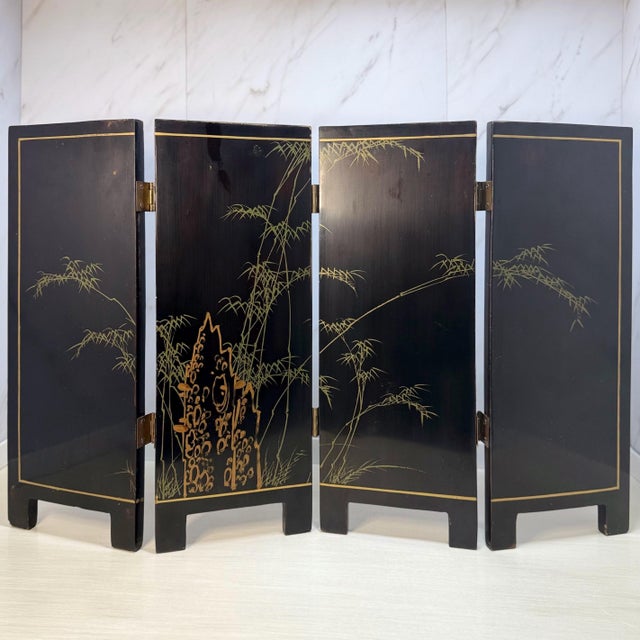 Vintage Japanese Lacquer & Hardstone Tabletop Screen (Dual-Sided) For Sale In Portland, OR - Image 6 of 9