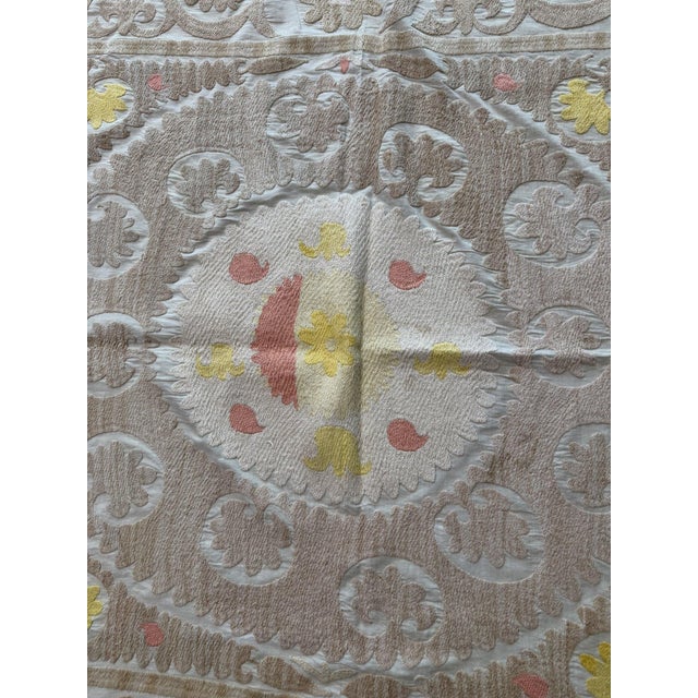 Suzani Textile Wall Art - Neutral Tan Samarkand Embroidery 3'10'' X 5'3'' For Sale - Image 13 of 15