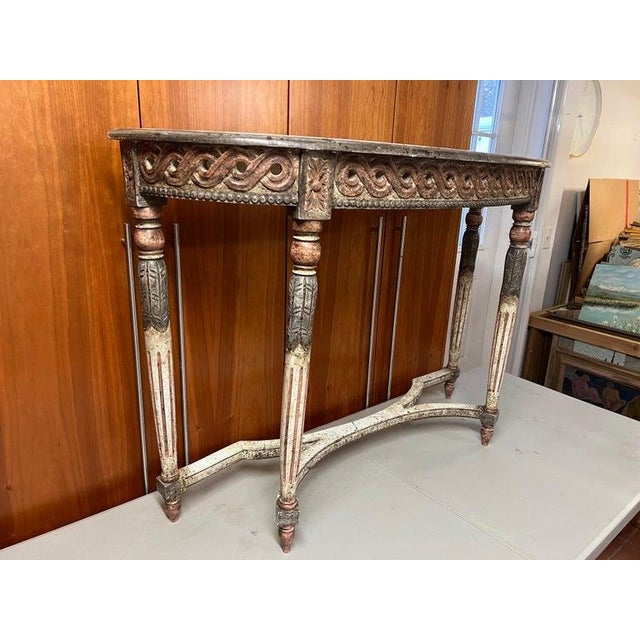 Louis XVI Style Carved Wooden Demilune Console Table For Sale - Image 11 of 17