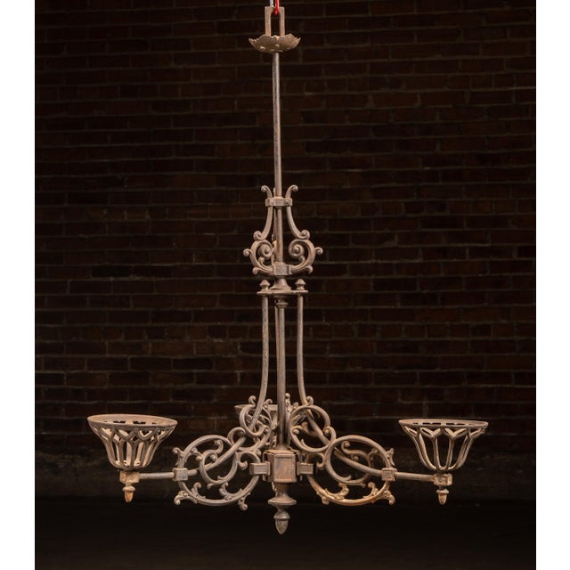 Gothic Antique Cast Iron Gothic Revival Three-Light Chandelier For Sale - Image 3 of 12
