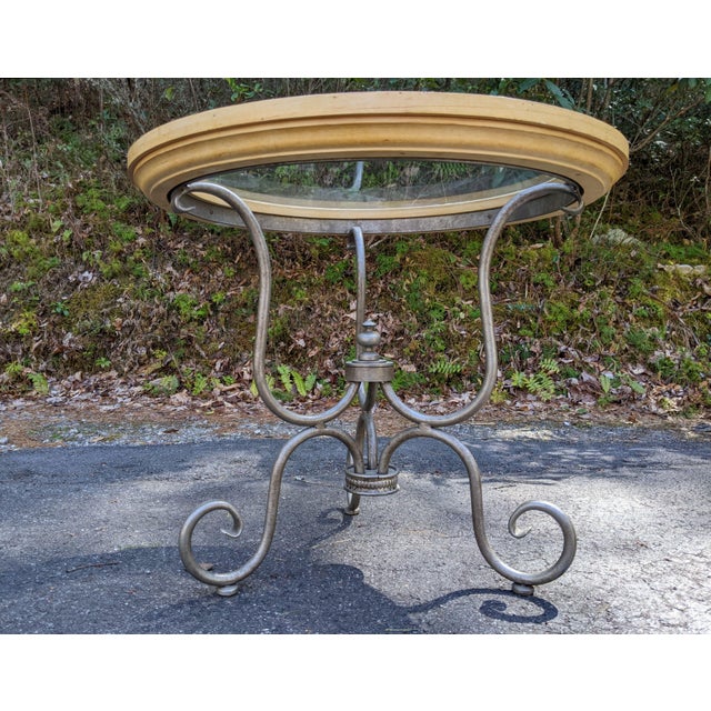 French French Style Iron and Maple Dining Table With Glass Top For Sale - Image 3 of 8