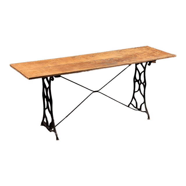 Early 20th Century Industrial Oak Plank Cast Iron Treadle Worktable For Sale