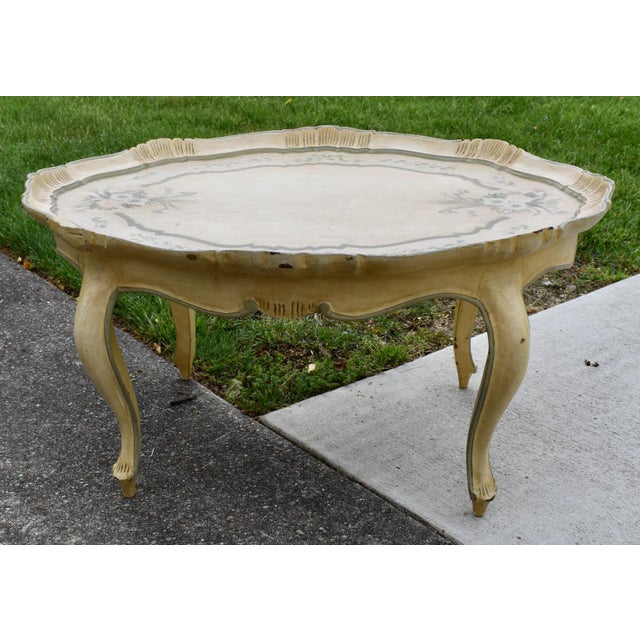 Wood Italian Coffee Table Florentine Style Lacquered Painted Baroque Oval Tray 50s For Sale - Image 7 of 13