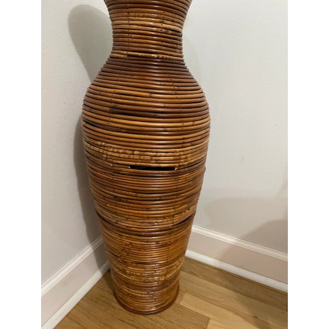 Wood Vintage Crespi Style Large Pencil Reed Floor Vase For Sale - Image 7 of 8