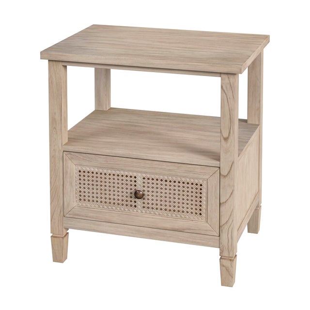 Beige Flagstaff 25 in. W Rectangular Cane 1 Drawer Nightstand with Top Open Shelf, Desert Sand For Sale - Image 8 of 8