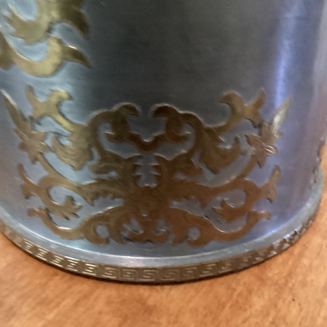 Chinoiserie Vintage Chinoiserie Palm Beach Style Pewter W/Brass Overlay Ornamentation Jardiniere Hong Kong For Sale - Image 3 of 12