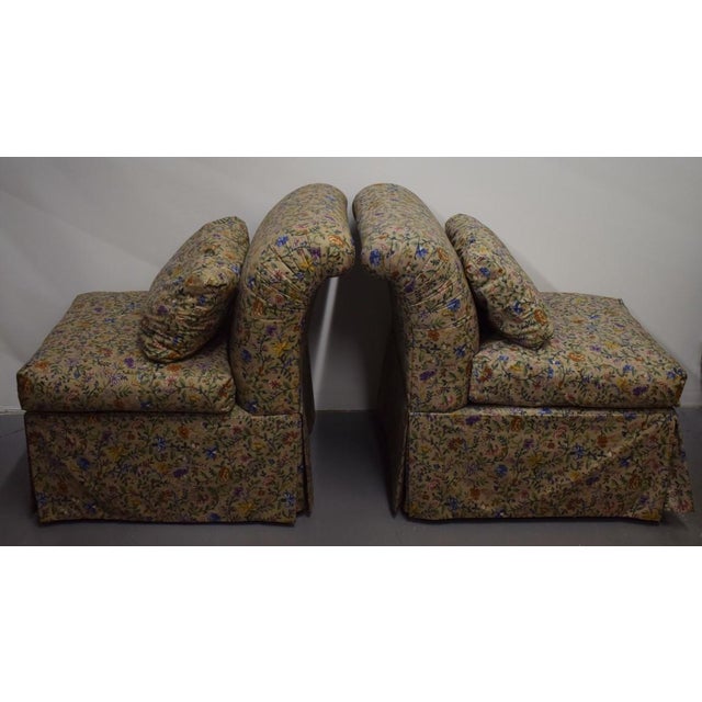 Traditional Pair X Billy Baldwin Style Petite Fleur Glazed Chintz Slipper Chairs For Sale - Image 3 of 17
