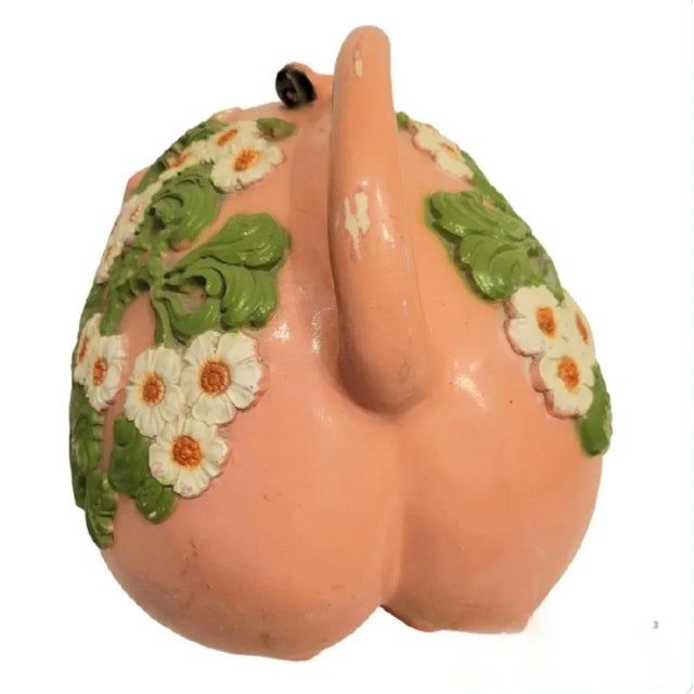 Pink Vintage Palm Beach Regency Large Pink Green Floral Resin Pig Room Decor Bank For Sale - Image 8 of 9