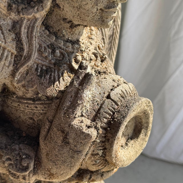 Gray Unknown, Traditional Indonesian Sculpture of a Winged Deity in Volcanic Limestone, 1980s, Stone For Sale - Image 8 of 11
