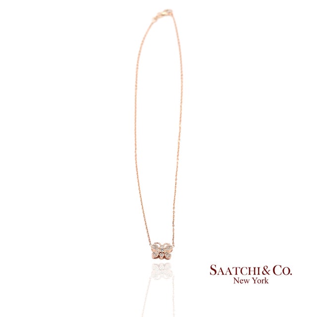 Early 21st Century 14k(585) Rose Gold Natural Diamond Butterfly Pendant Necklace With Chain For Sale - Image 5 of 12