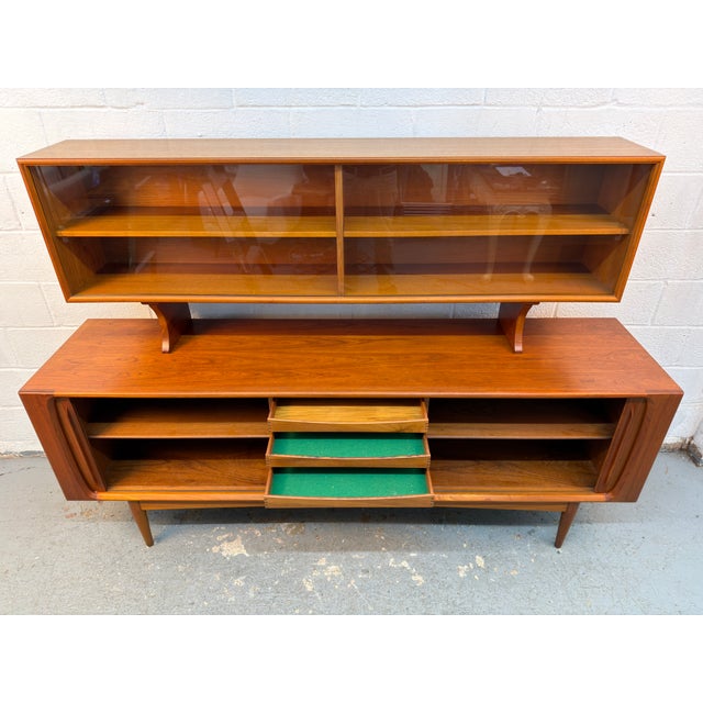 Vintage Bernhard Pedersen & Son Danish Teak Credenza W/ Glass Hutch For Sale - Image 10 of 18