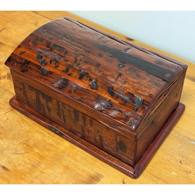 Mid 20th Century Vintage Distressed Wood Hinged Lid Box For Sale - Image 5 of 10