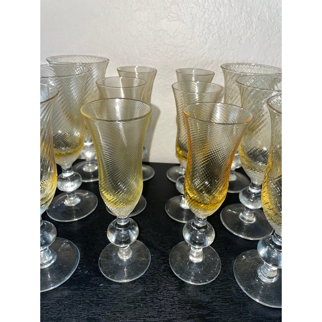 Vintage Italian Wine Glass Set of 12 Amber Swirl Golf Ball Stem Champagne Goblet For Sale In Los Angeles - Image 6 of 14