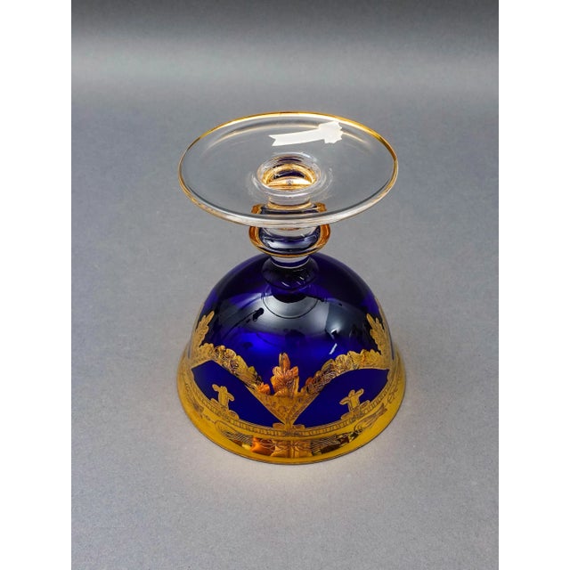 Mid 20th Century Interglass Italy 24k Gold Cobalt Blue Crystal Compote Serving Bowls- Set of 6 For Sale - Image 9 of 10