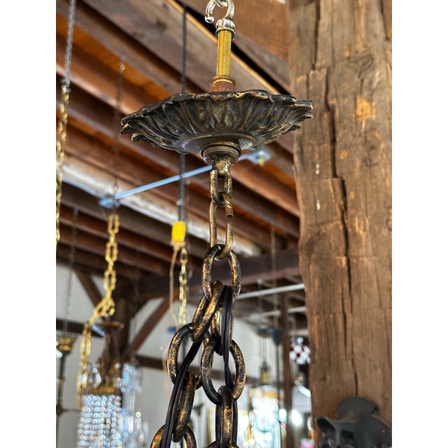 Vintage Ornate Six Arm Brass and Crystal Chandelier For Sale In New York - Image 6 of 12
