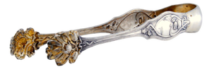 Silver Sugar Tongs in Claw Shape with Embossed Floral Motifs