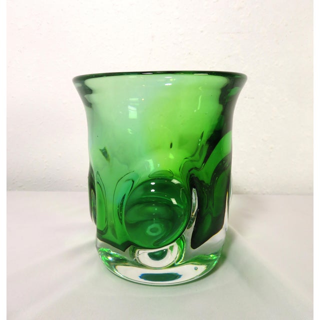 Vintage mid century signed Gran Warff, for Kosta Boda, art glass vase. This piece is a vibrant green with the slightest...