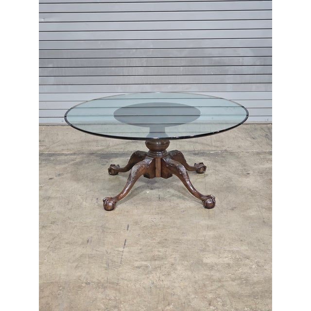 Wood Henredon Mahogany & Glass Top Chippendale Style Coffee Table Claw & Ball Feet For Sale - Image 7 of 11