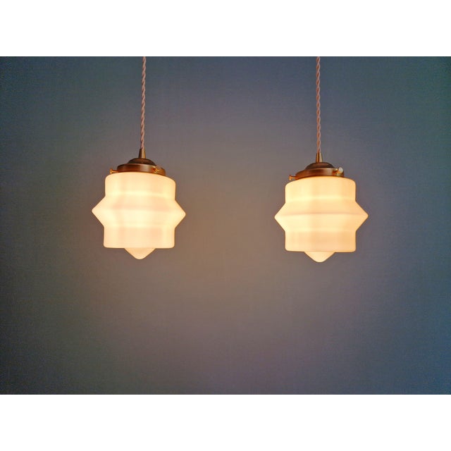 Art Deco Pendant Lights in Cream Opaline Glass, 1930s, Set of 2 For Sale - Image 12 of 13