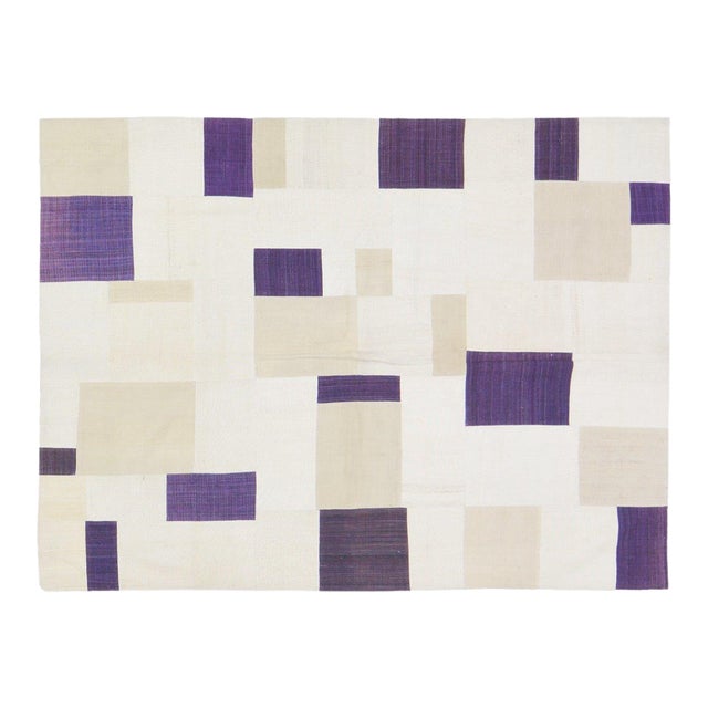 Vintage Turkish Patchwork Hand Knotted Rug With Organic Wool and Soft Texture,5'x6'6" For Sale