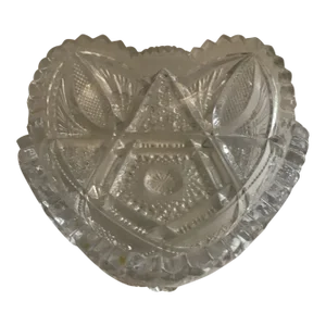 1980s Heart Shaped Brilliant Cut Crystal Bowl With Scalloped and Saw Tooth Edges